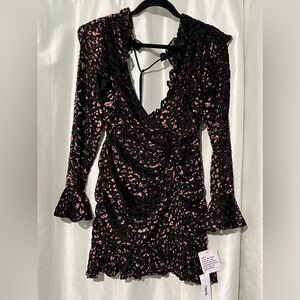ASOS Design ruffle wrap mini dress zip open back leopard‎ black women’s size 0